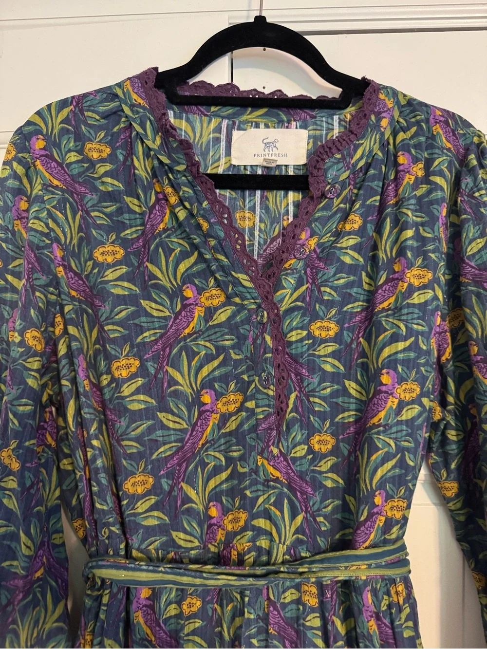 Printfresh Floral Wrap Maxi Dress in Purple, Green & Yellow - Picture 2 of 2